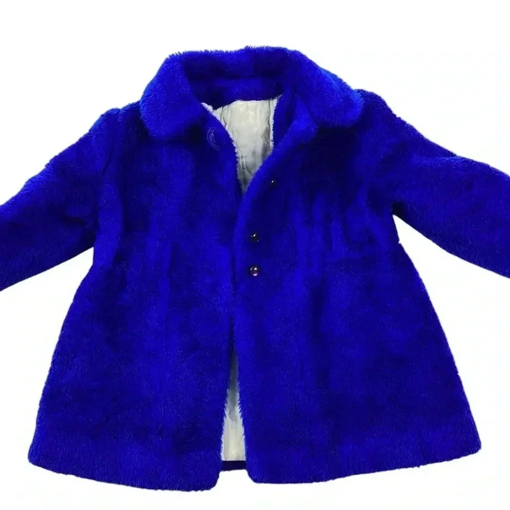 Vintage 70s cobalt blue faux pea coat - Picture 1 of 5